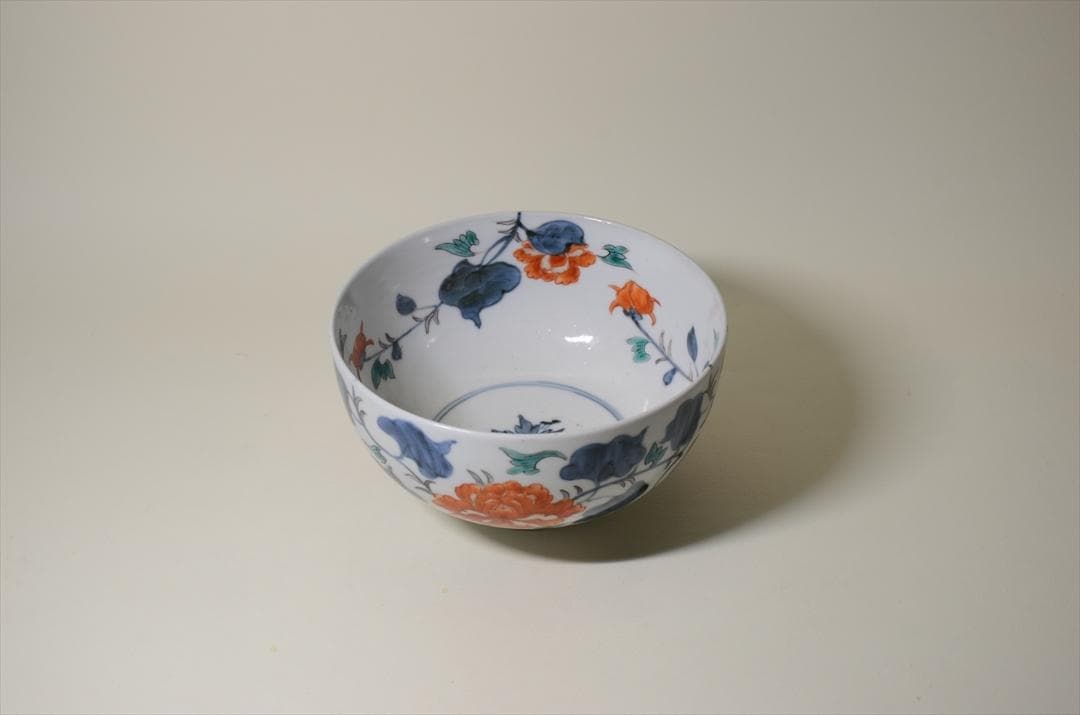 江戸中期　古伊万里色絵草花柄鉢　骨董品　アンティーク　菓子器 a