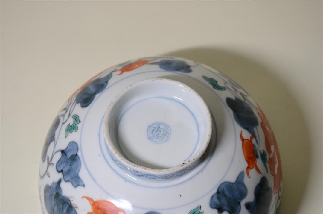 江戸中期　古伊万里色絵草花柄鉢　骨董品　アンティーク　菓子器 a
