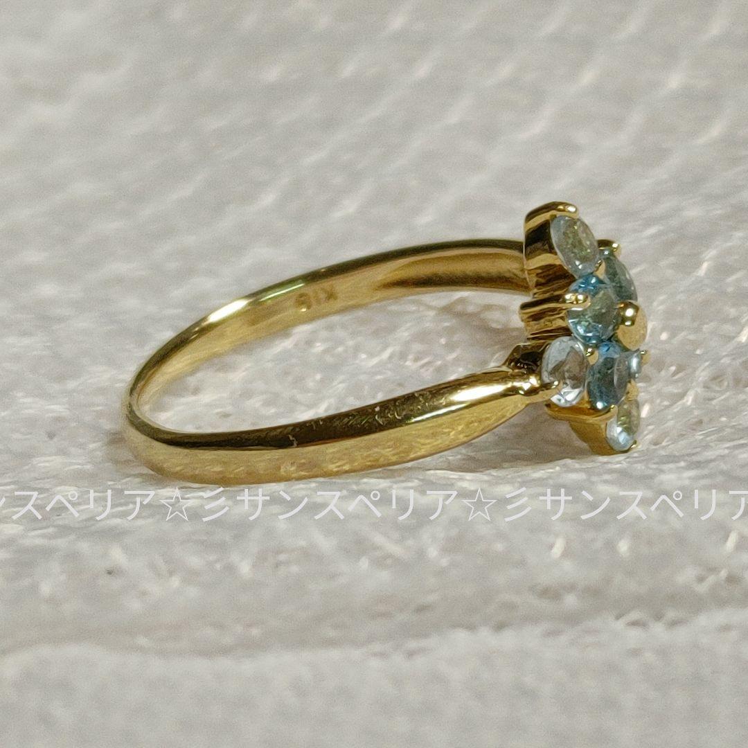 K18 スカイ&スイスブルートパーズのデザインリング