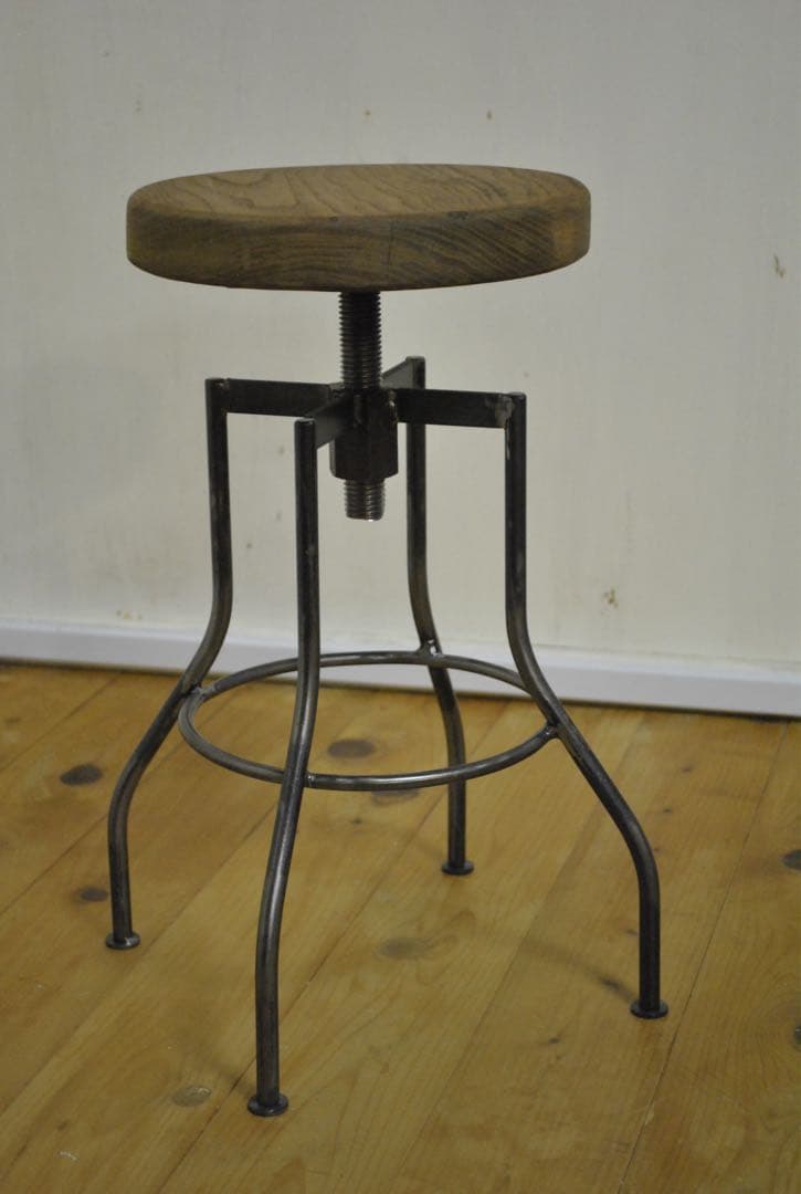 丸スツール　鉄フレームに銘木座面　typeG
