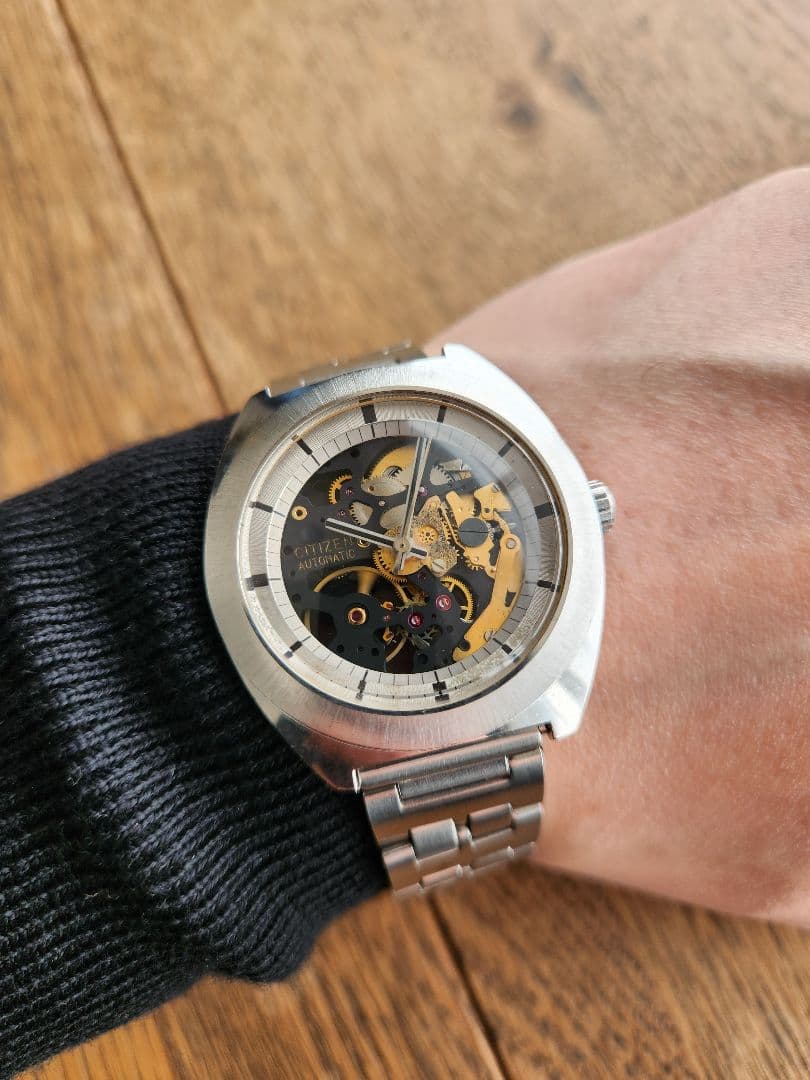 動作確認済　美品　シチズン　両面スケルトン　ノンデイト　ムーブブラック・ゴールド