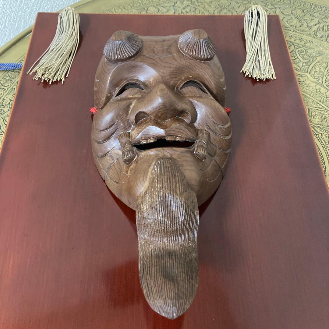 時代翁面　壁飾り　木彫り　古面　能面　白色尉　黒色尉　猿楽