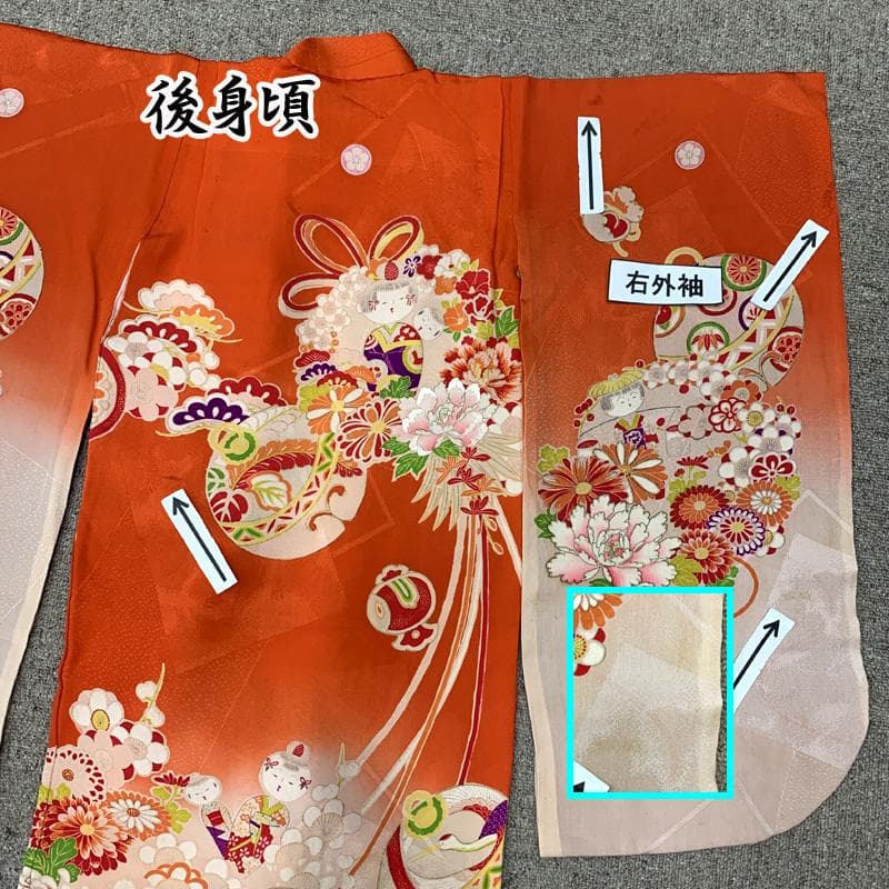 510ag64□七五三 三歳 アンティーク 女児 着物のみ 五つ紋 こけし 花□