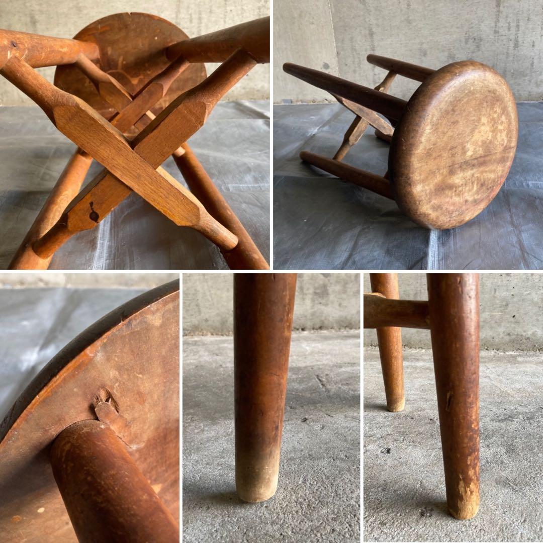 古い味のあるスツール チェア 丸椅子 置物台 飾り台 花台 木製 古道具 レトロ