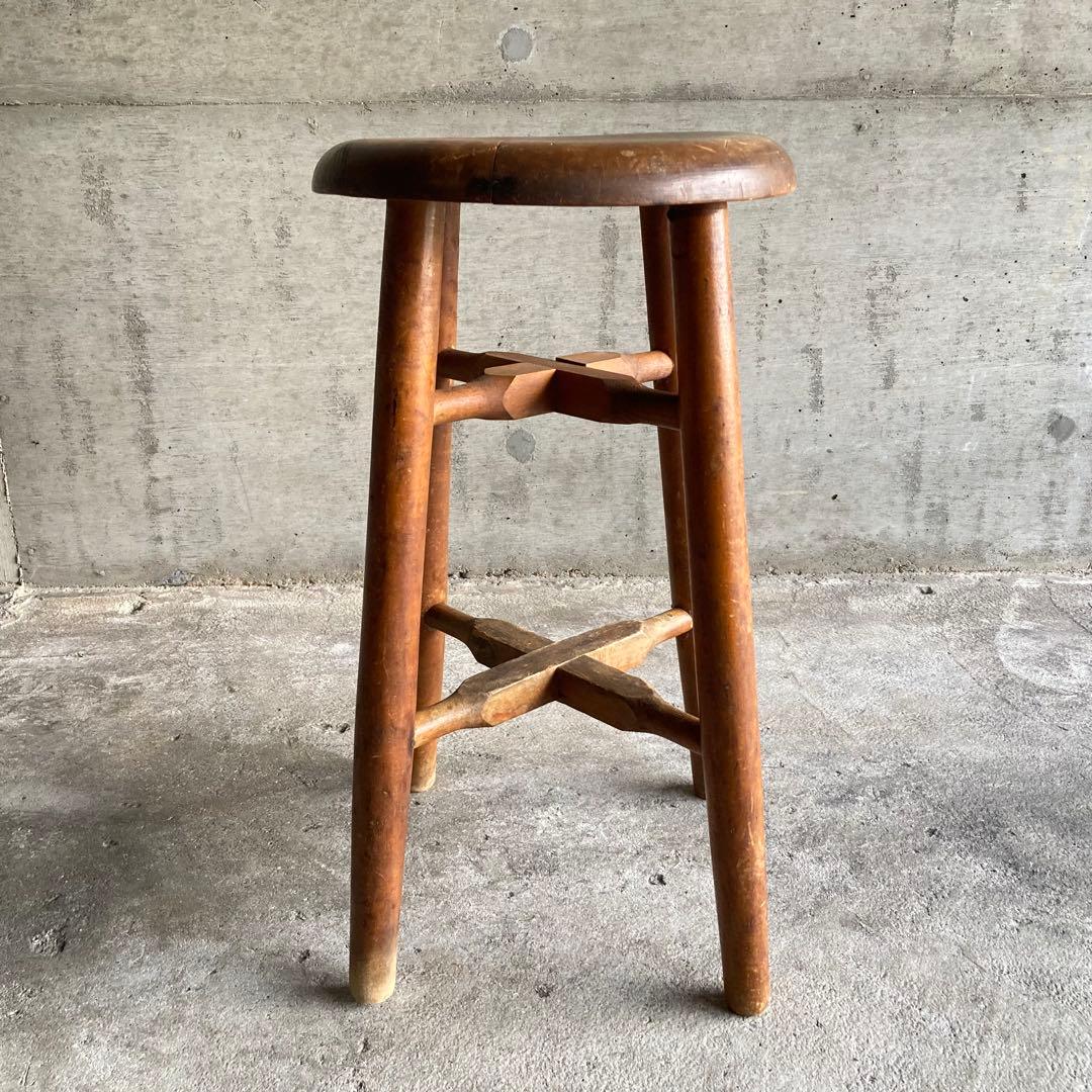古い味のあるスツール チェア 丸椅子 置物台 飾り台 花台 木製 古道具 レトロ