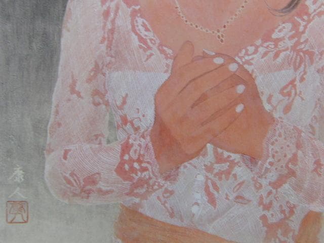 井手康人、【花の祈り】、希少な額装用画集より、新品額装付、状態良好