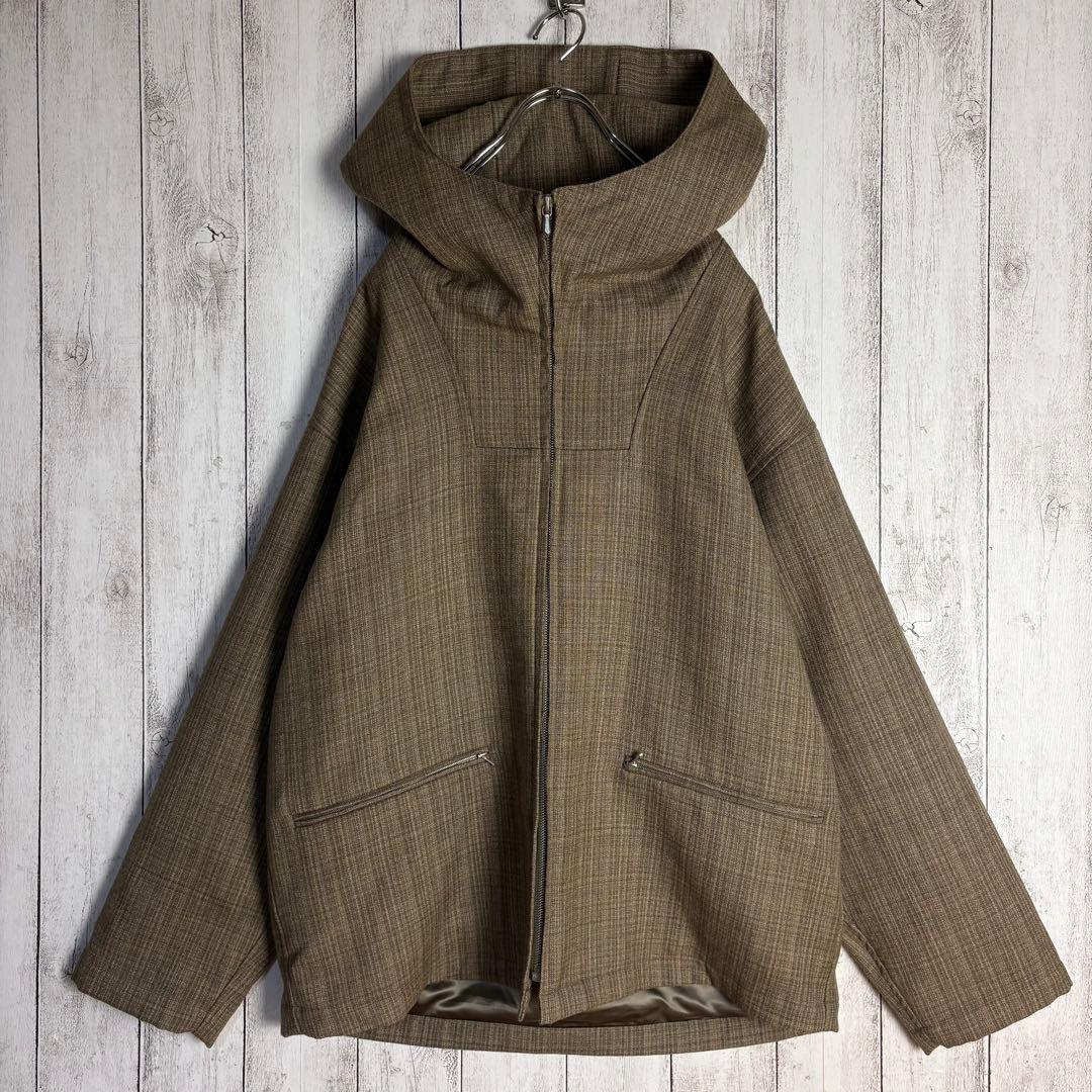 【美品】オーラリー☆チェック柄ウールジップパーカー 20AW ベージュ サイズ4