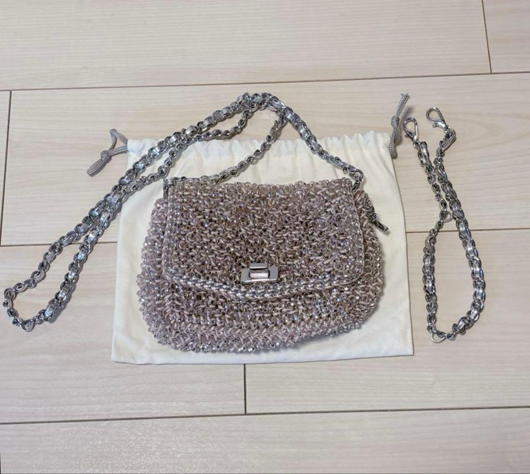 美品 アンテプリマ ルッケット ワイヤーバッグ　パウダリーピンクシルバー