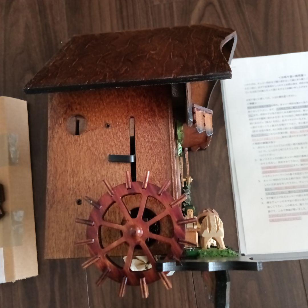 手作り木製時計 動く水車付き