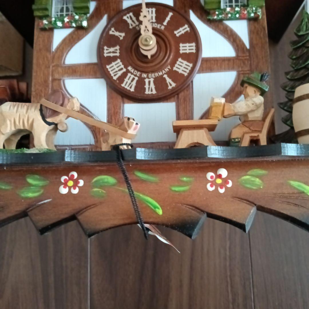 手作り木製時計 動く水車付き