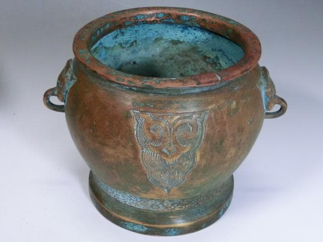 火入れ■香炉 銅製 大明 象鼻の耳付き 火器 手炉 火鉢 古民具 時代物 骨董■