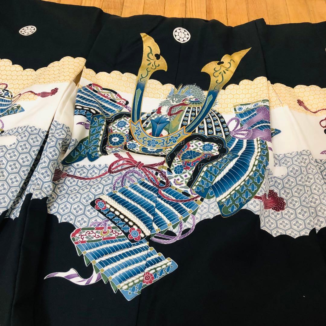 七五三５歳完全フルセット‼️豪華黒地系兜金彩煌びやか⭐︎袴縞スタイルアップ人気銘品