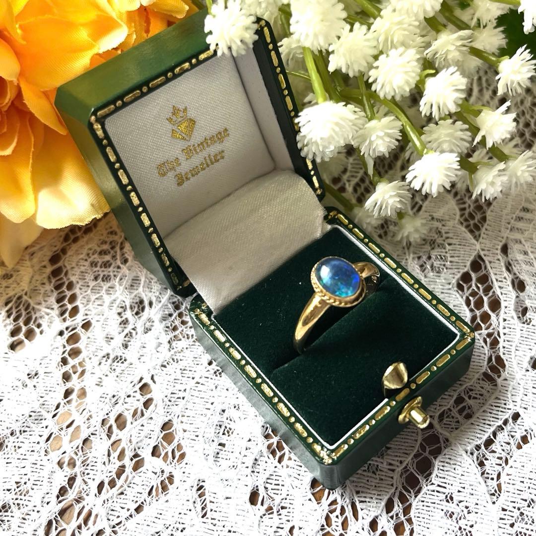 【現品限り】英国 張り合わせ石 ビンテージ オパール　リング 指輪 1974年