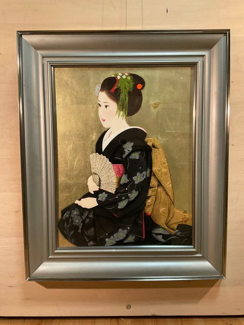 清水達三　「舞妓」　日本画１０号　直筆サイン・落款・共シール有り