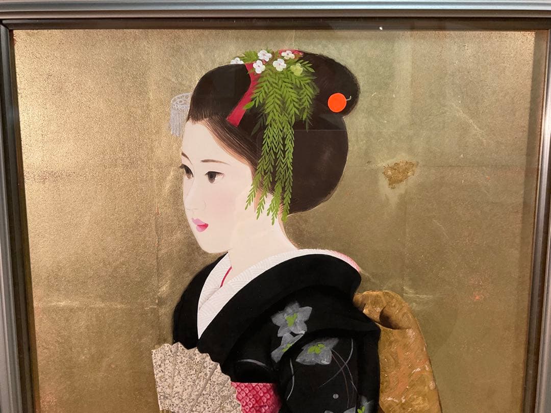 清水達三　「舞妓」　日本画１０号　直筆サイン・落款・共シール有り