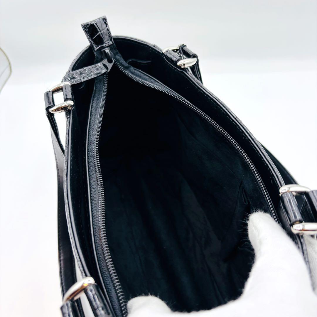 【美品】JRA ハンドバッグ クロコダイル レザー パスケース付き ブラック