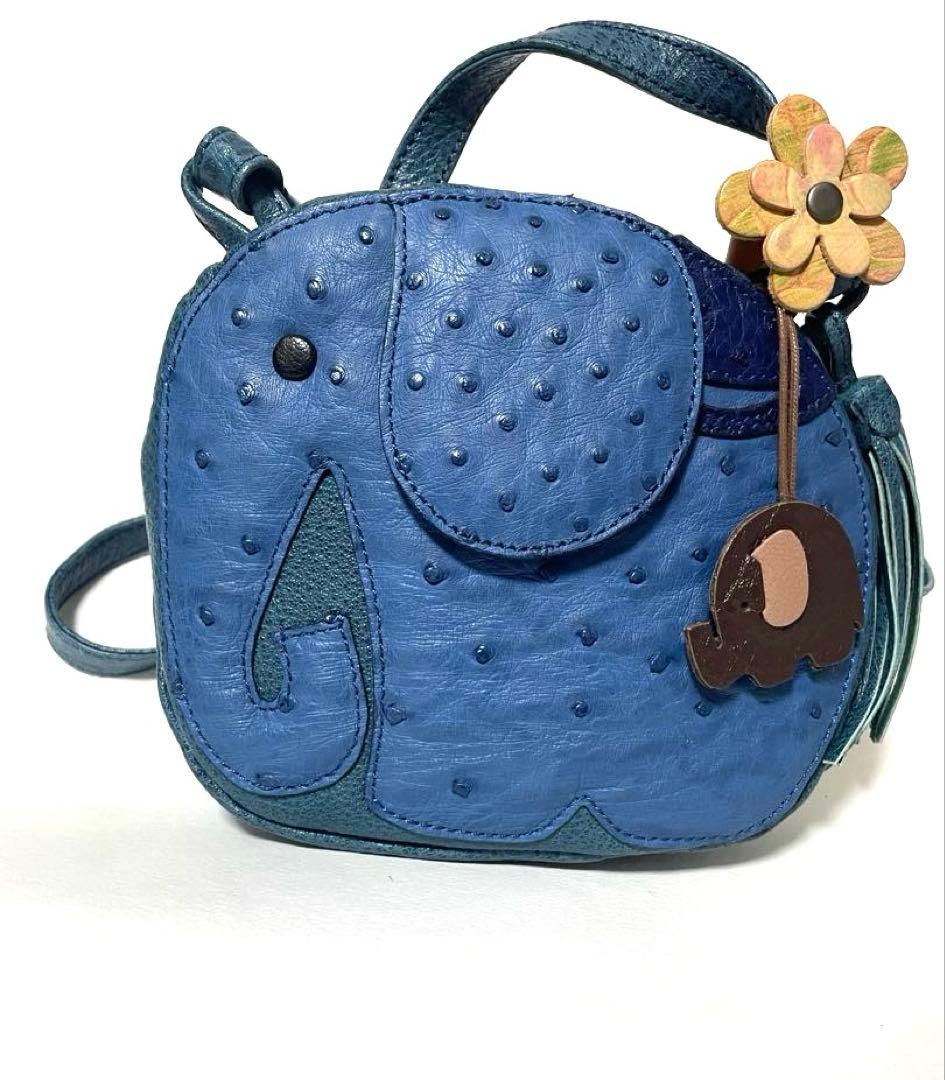 新品★イビサ★ゾウ★高級オーストリッチ革★花チャーム付きショルダー　エレファント
