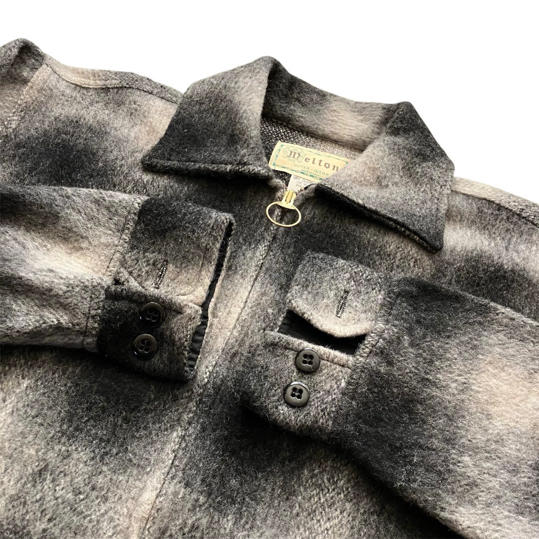 極美品 70's USA製 メルトン オンブレチェックJKT 黒 L
