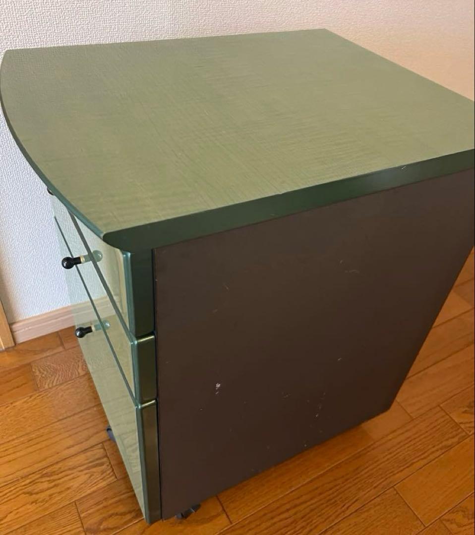 脇棚 オフィスワゴン 木製 鏡面仕上げ　3段引き出し キャスター付き