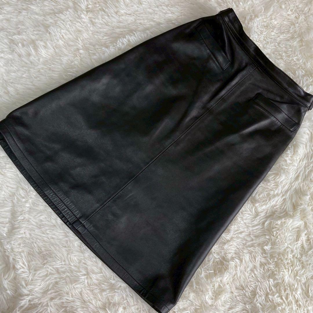 agnes b. レザースカート ブラック 34 ラムレザー オシャレ 大人