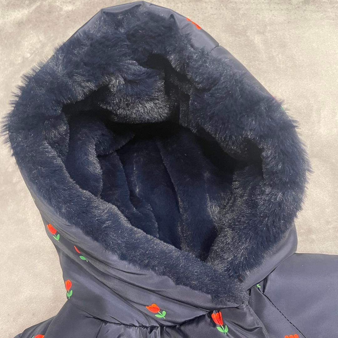 jacadi チューリップ柄　中綿入りジャケット　12m ネイビー　ファー　撥水
