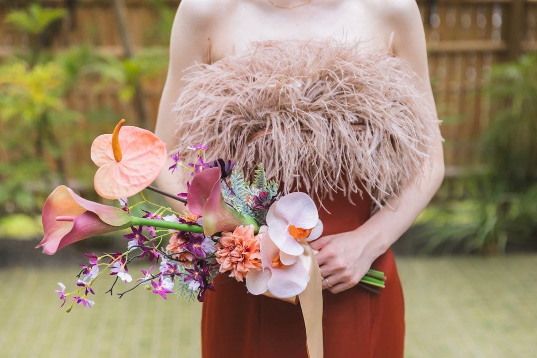 【たー】カラードレス テラコッタ色 マーメイドライン フェザー