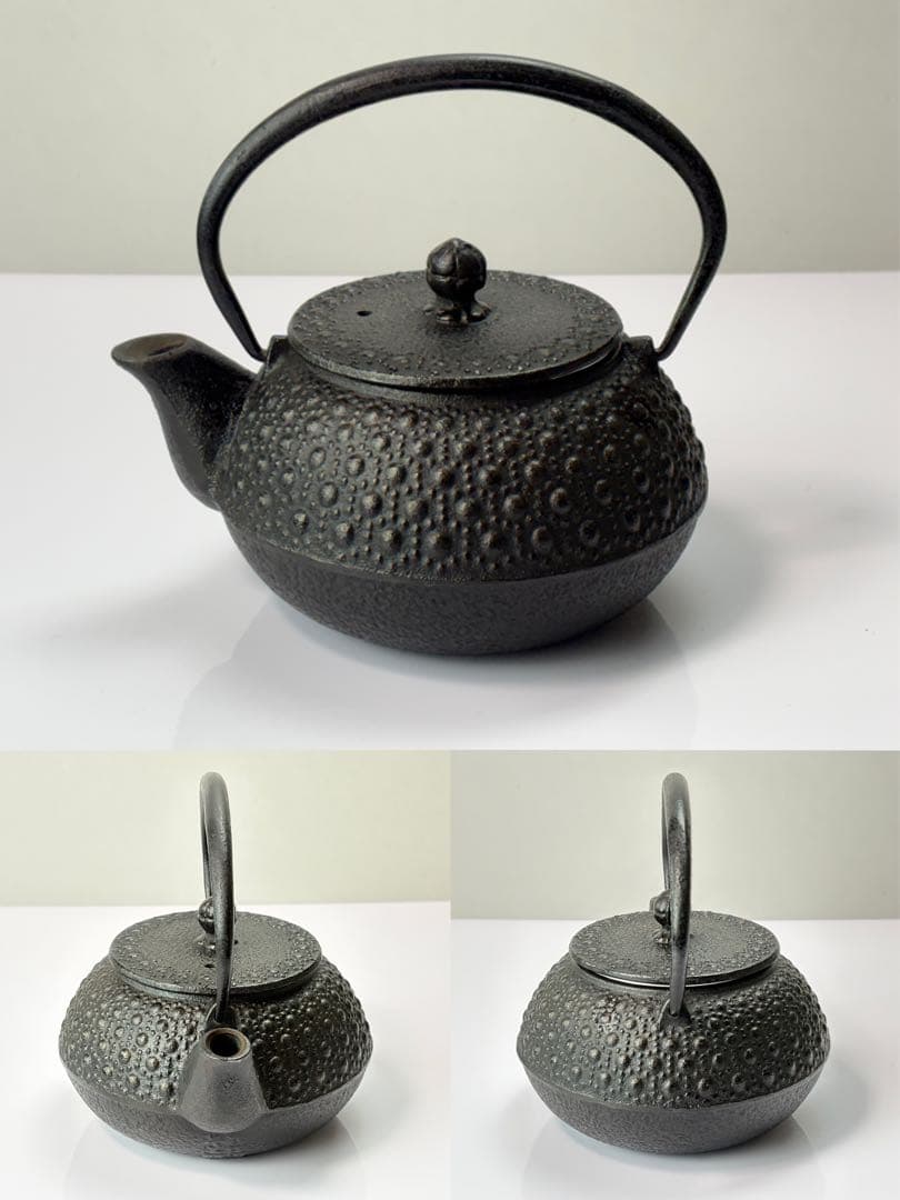 【未使用】南部鉄器 鉄瓶 霰紋 桜紋3点まとめ T−501