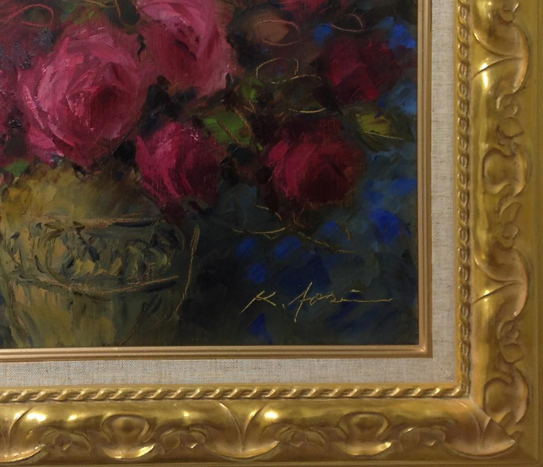 青木今陽 絵画 油絵 肉筆油絵 静物画 赤い薔薇 F6