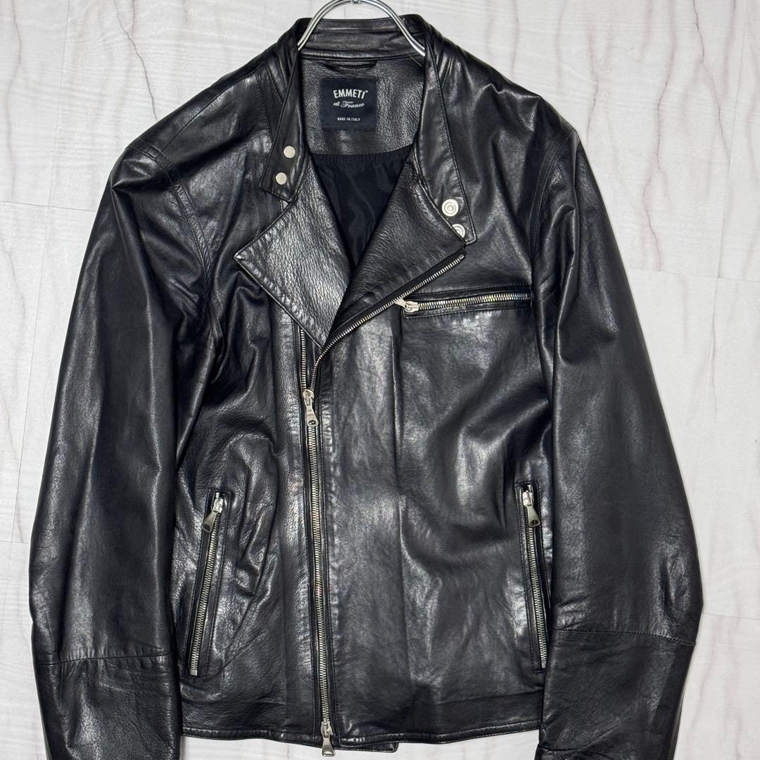 希少Lサイズ✨エンメティ ジョセフ ラムレザー シングルライダースジャケット 黒