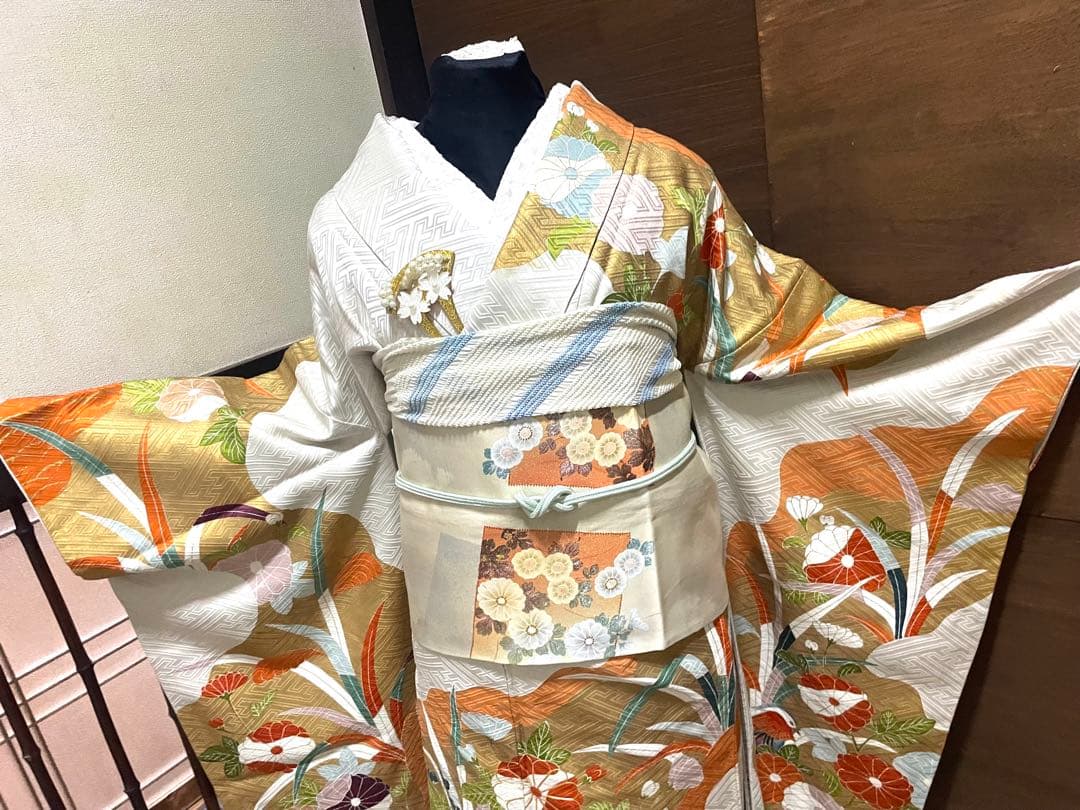 振袖フルセット6点M〜Ｌサイズ　正絹　鴛鴦花文　売り切り終了