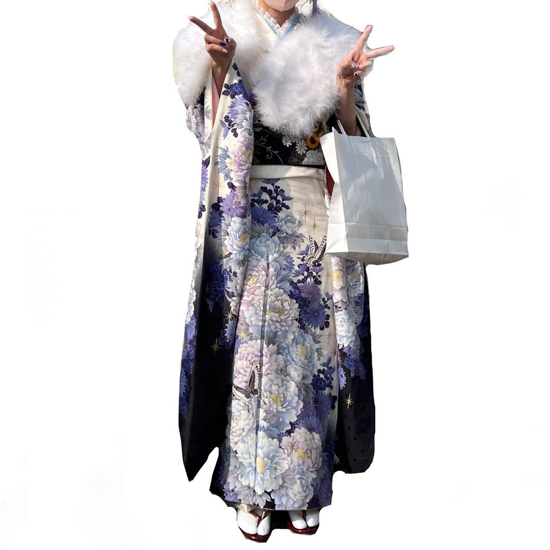 振袖フルセット 紫 白 成人式 結婚式