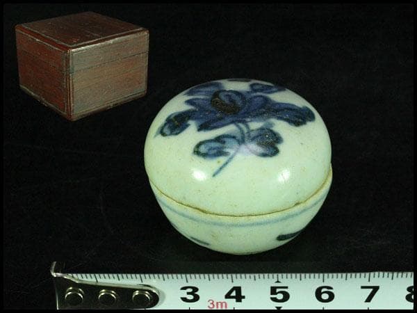 茶道具 古染付 丸香合 明時代 唐物(K-XA862)
