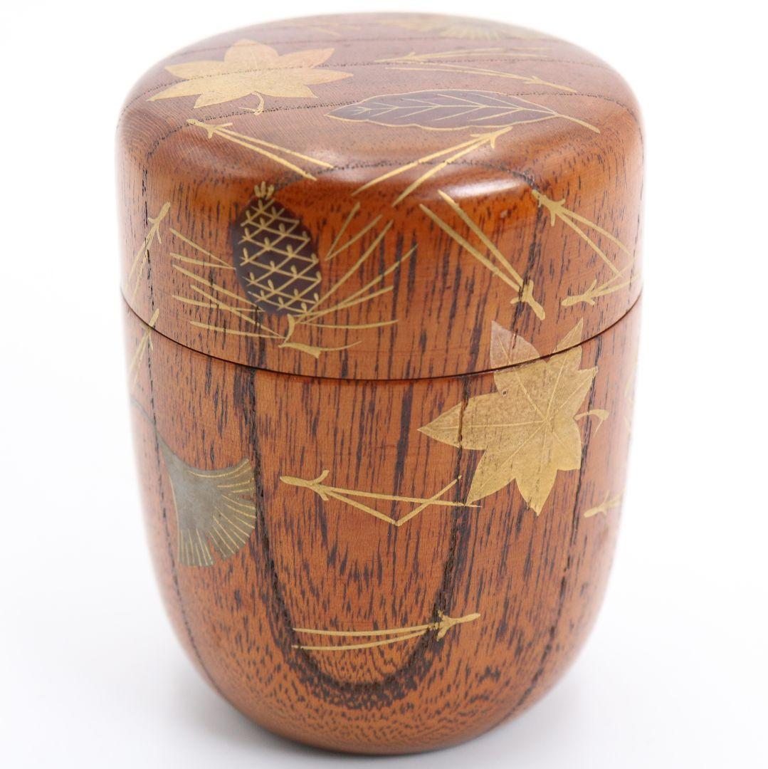 多田桂寛作 虫蒔絵 欅中棗 茶道具 共箱共布　V808