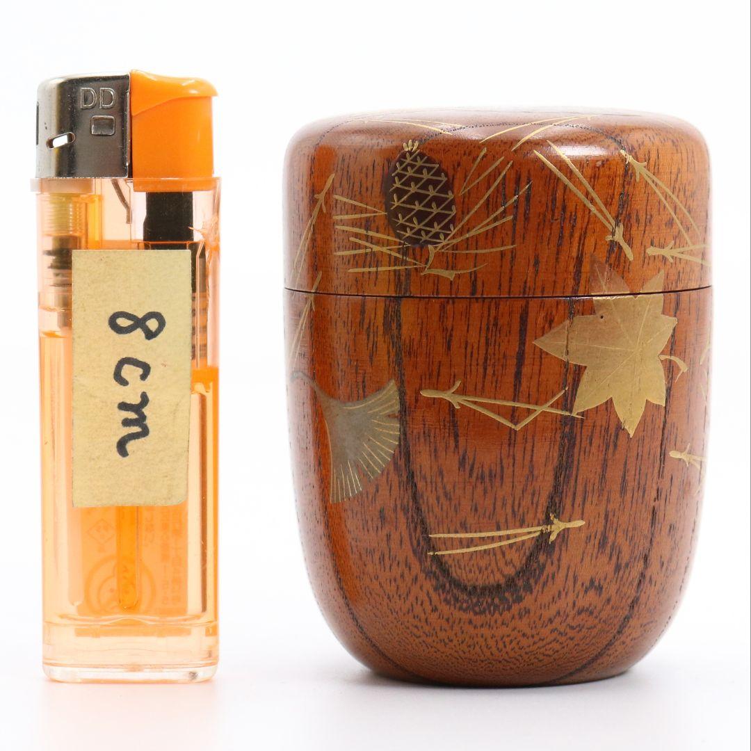 多田桂寛作 虫蒔絵 欅中棗 茶道具 共箱共布　V808