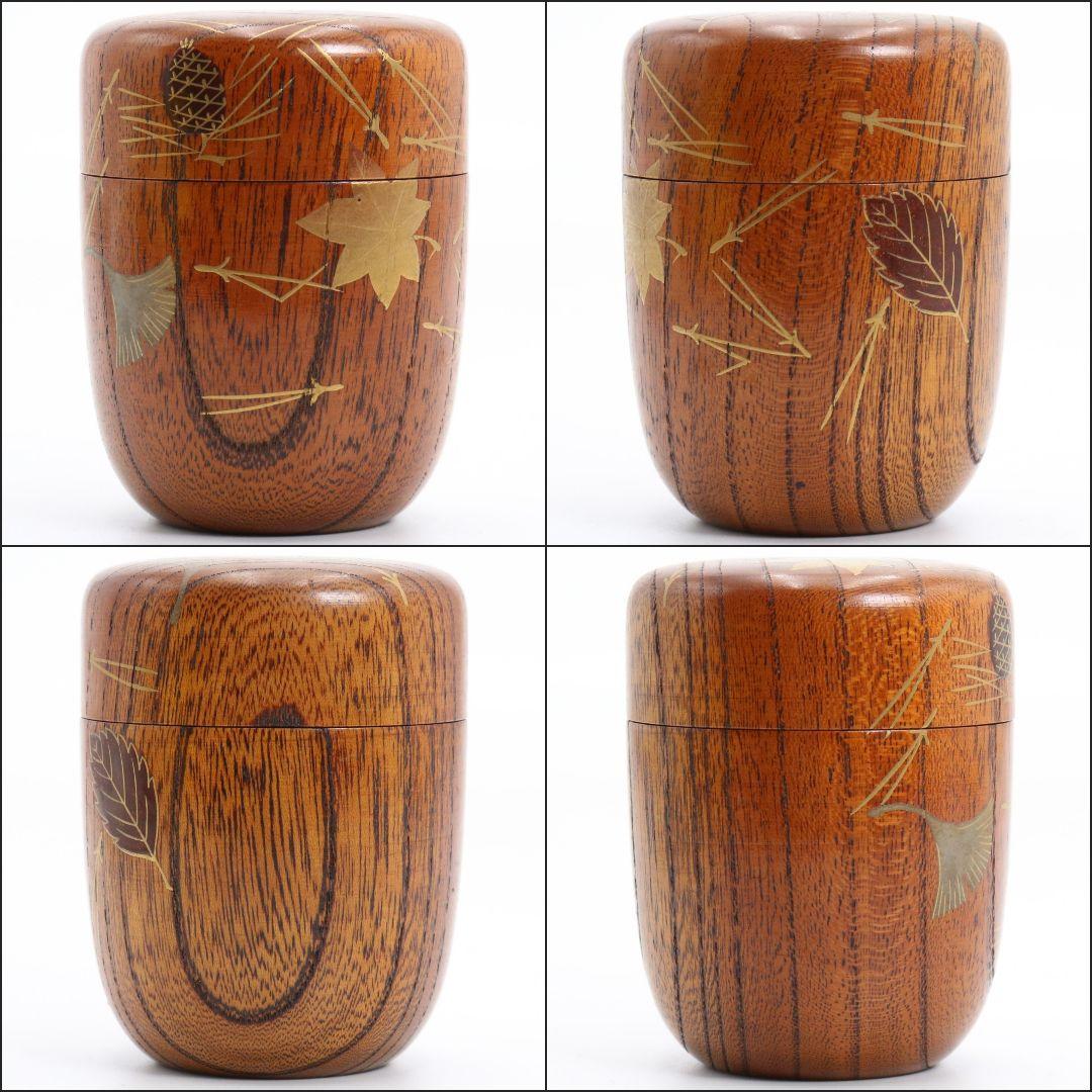 多田桂寛作 虫蒔絵 欅中棗 茶道具 共箱共布　V808