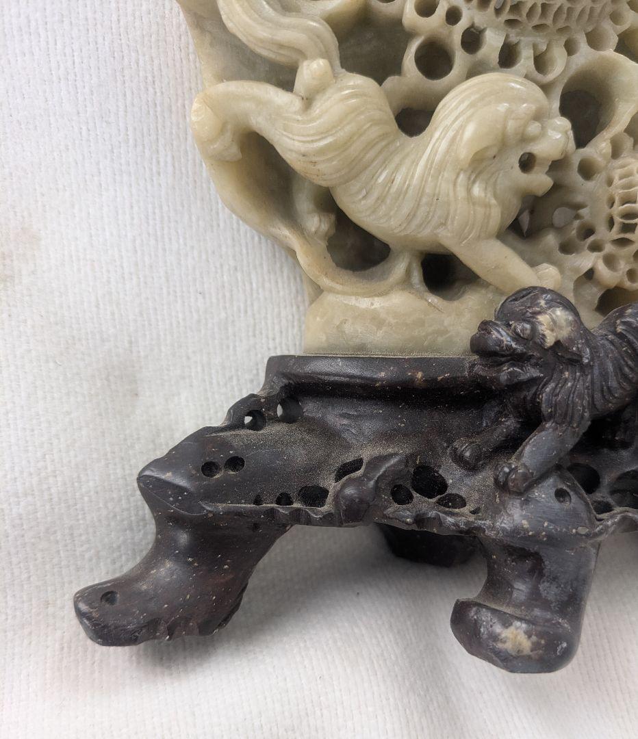 獅子彫刻 　天然石 青田石 骨董彫刻 置物 アンティーク