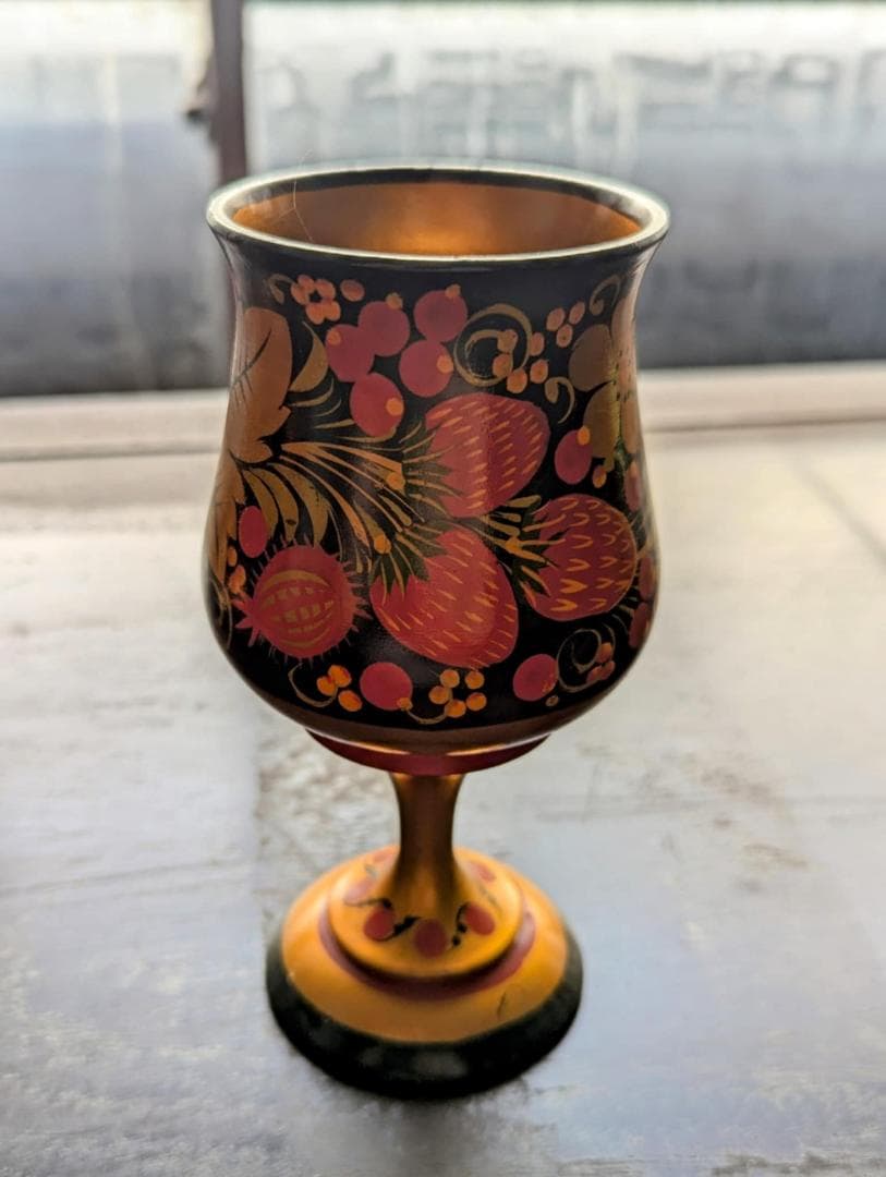 ロシア製　ホフロマ　木製　漆器　ワイングラス　セット