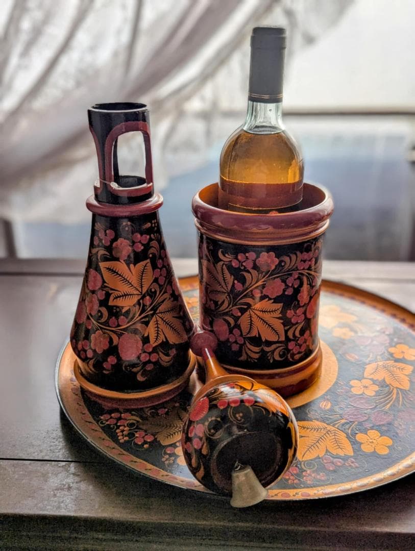 ロシア製　ホフロマ　木製　漆器　ワイングラス　セット