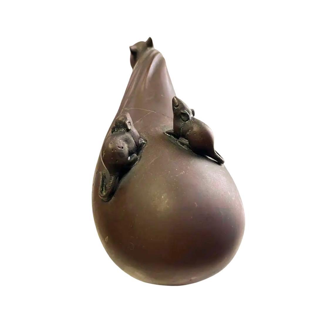 岩坪信光 作 唐銅 袋引鼠 ねずみ 親子／金工師／銅製 置物／刻印あり／工芸品