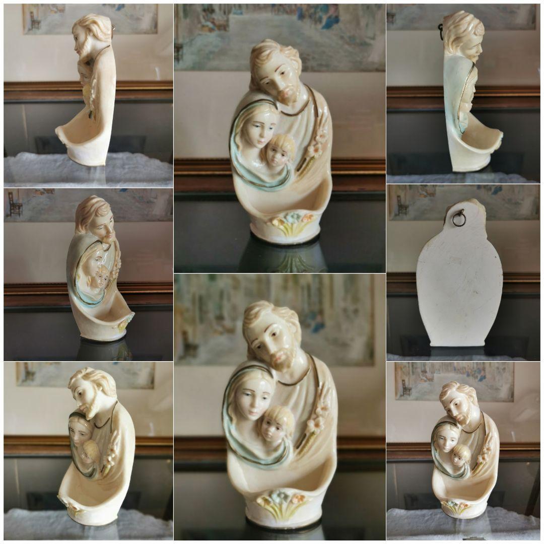 アンティークベルギー リヤドロ風 聖家族ポーセリン聖水入れ イエスマリアヨセフ