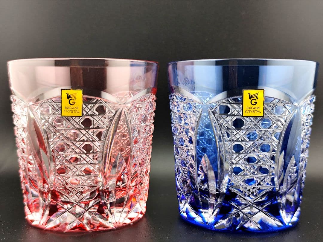 未使用美品☆江戸切子 木村秋男 ペアロックグラス（切子、江戸切子、薩摩切子）