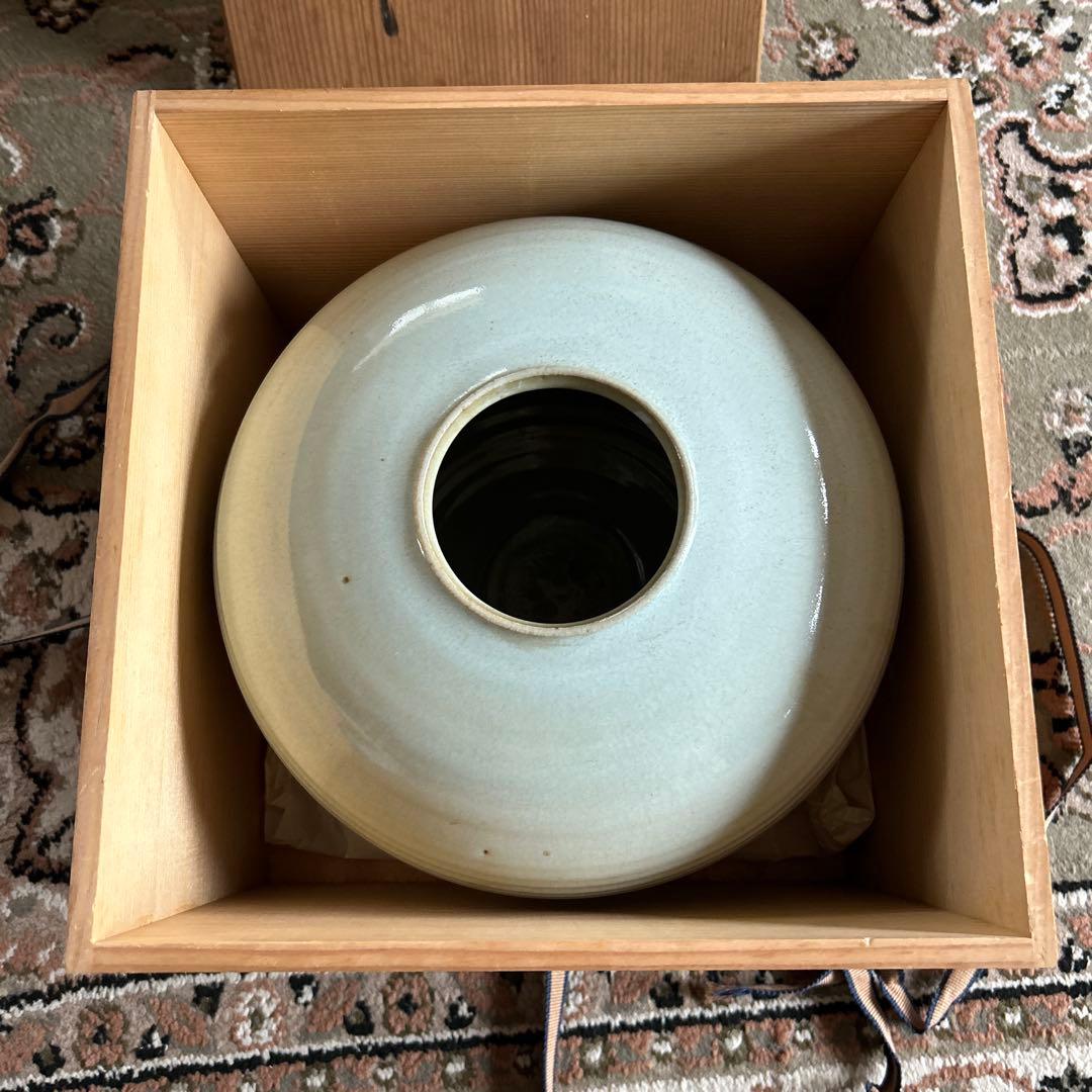 未使用【日展国宝作家 市川廣三名作白釉大花瓶 共箱 】貴重素晴らしいコレクション