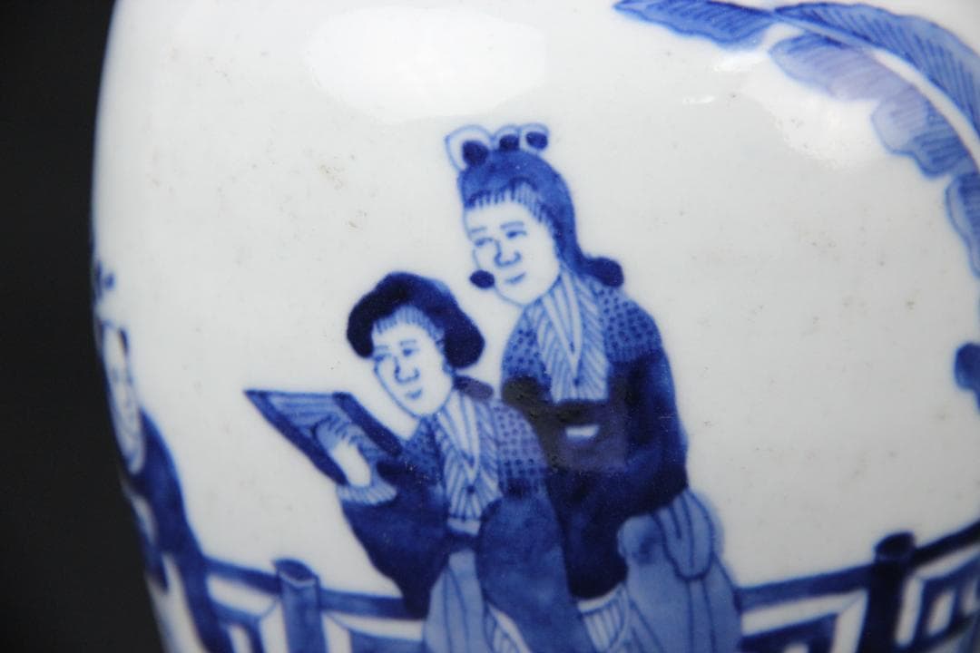 唐物 染付 清時代 青花 壺 茶入 花瓶 人物 中国 古美術 N21-6