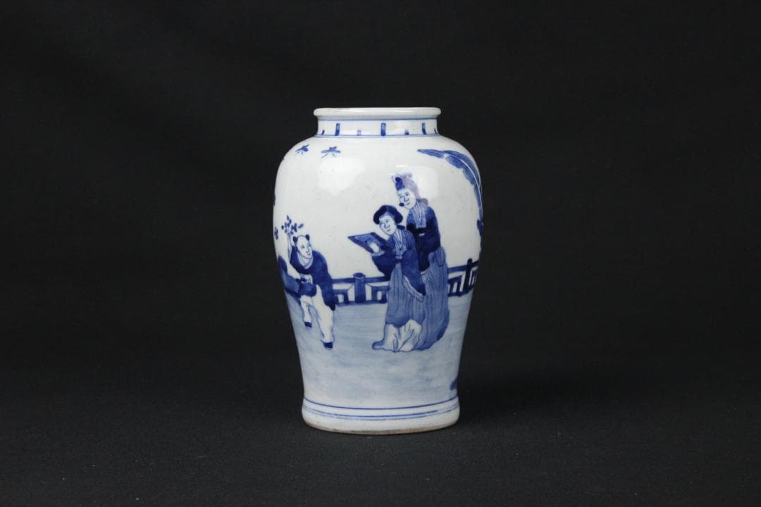 唐物 染付 清時代 青花 壺 茶入 花瓶 人物 中国 古美術 N21-6