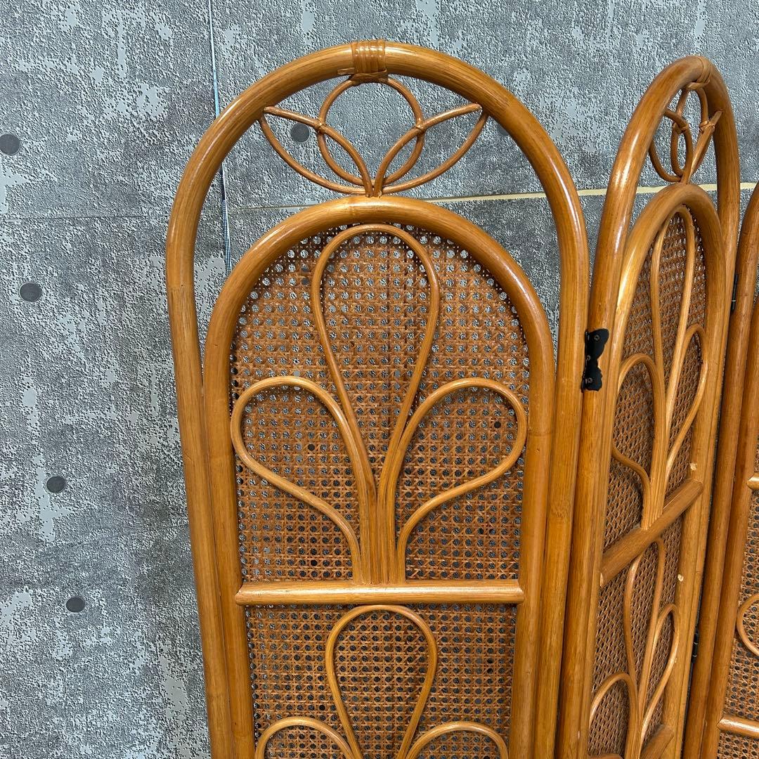 ꧁籐家具꧂ラタン4連パーテーション ブラインド 間仕切り 昭和レトロ