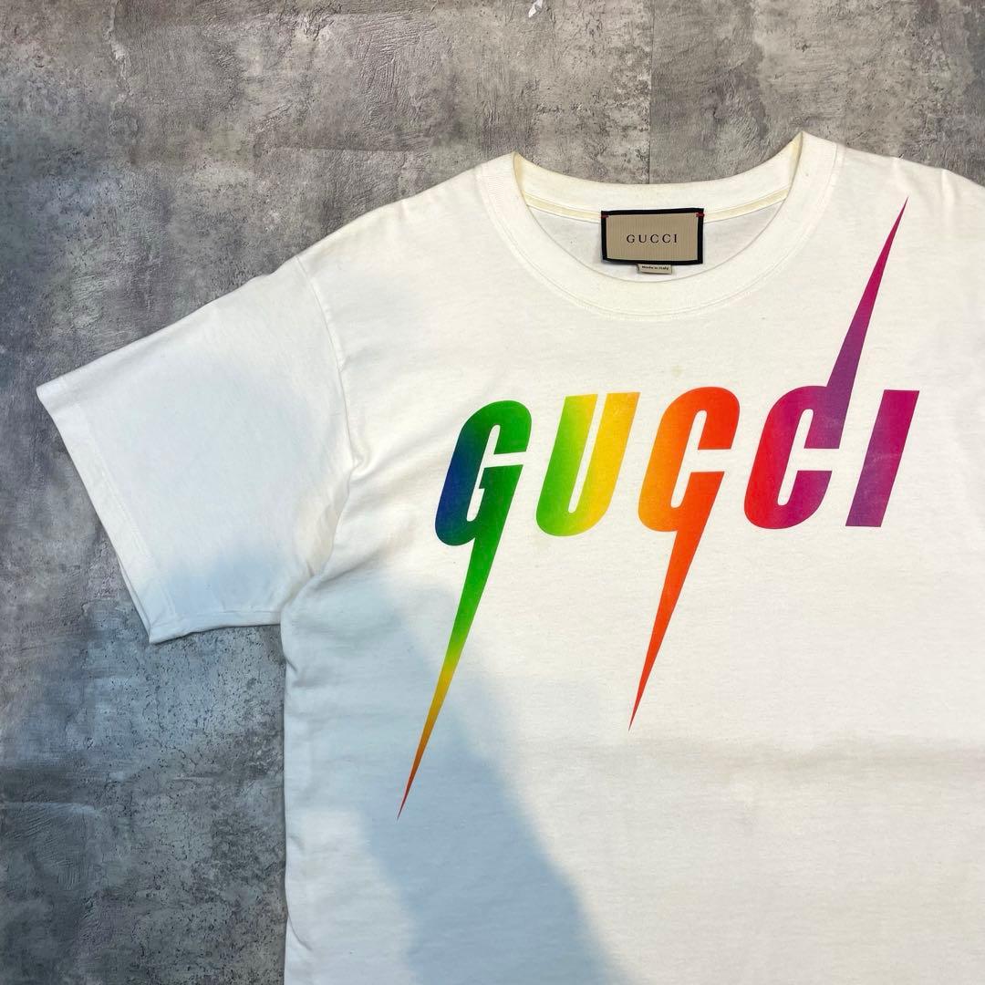 GUCCI レインボーロゴ Tシャツ ホワイト メンズ 半袖