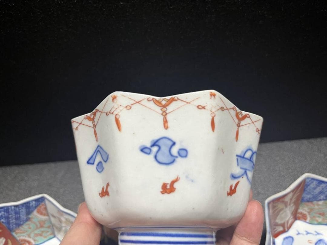 古伊万里　色絵　金彩　八角鉢　中鉢　深皿　盛皿　５客