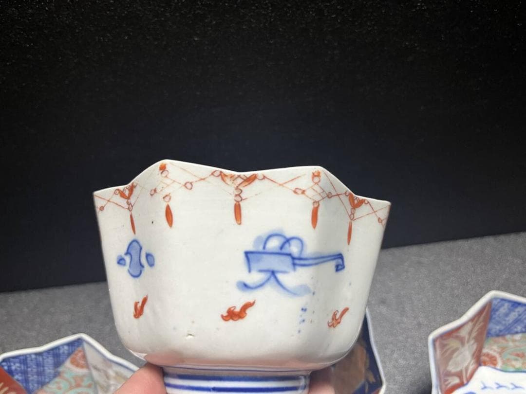 古伊万里　色絵　金彩　八角鉢　中鉢　深皿　盛皿　５客