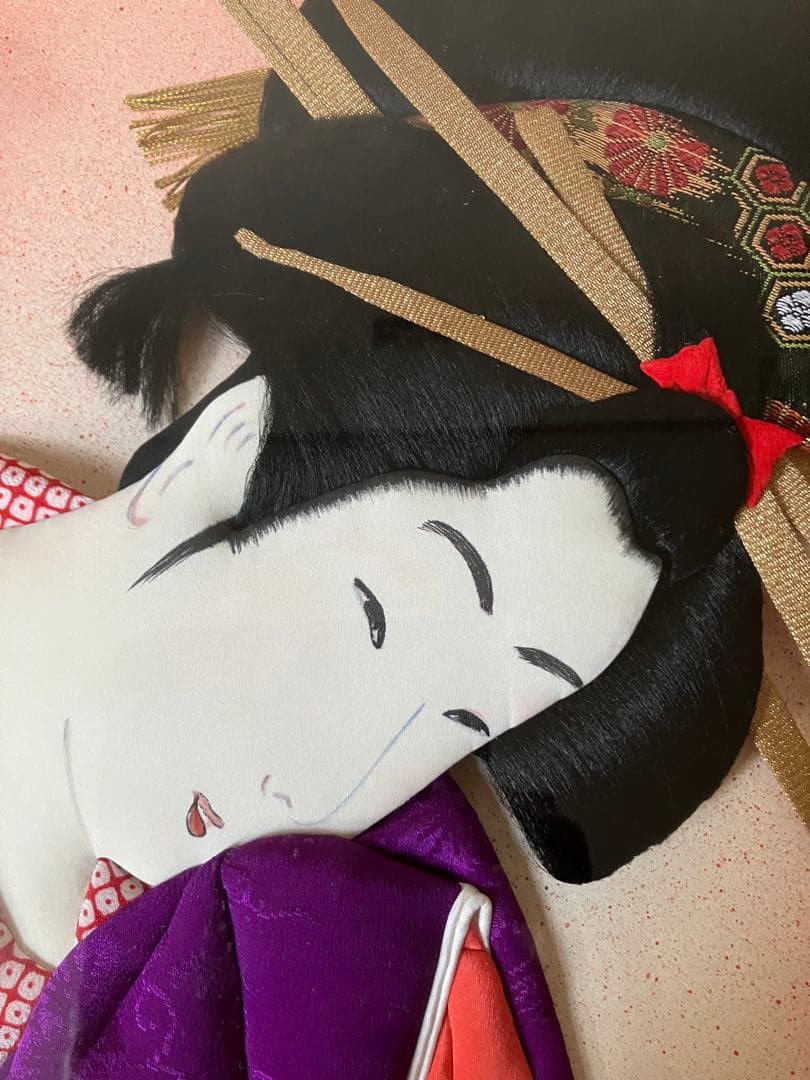 【日本の伝統工芸品 】押絵 立体美人画 額装（紫の着物）芸妓 和風飾り