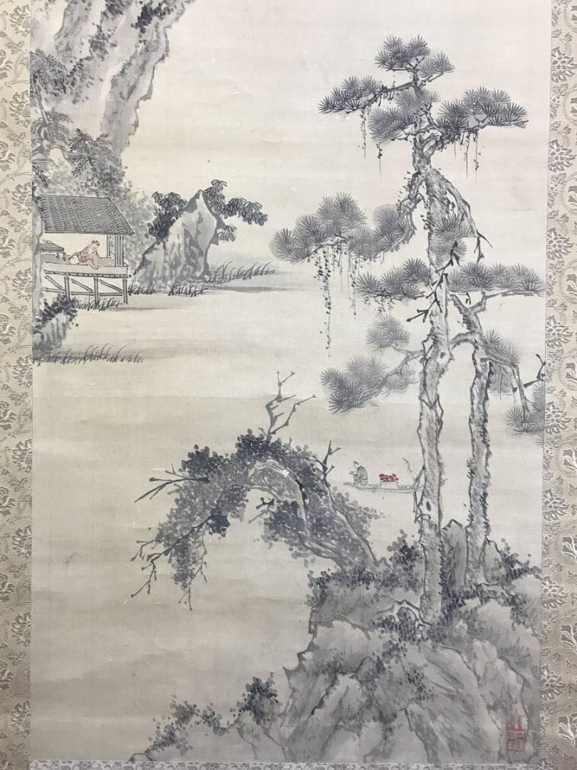 真作/日根対山/山水人物図/山水図/掛軸/名家伝来/AE-53